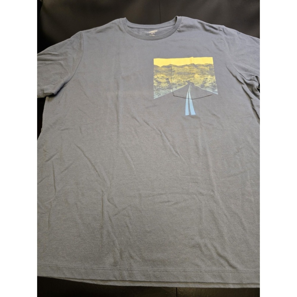 Old Navy Mens XL T-Shirt Soft‎ Washed Blue Gray Mountain Road Graphic Pocket Tee